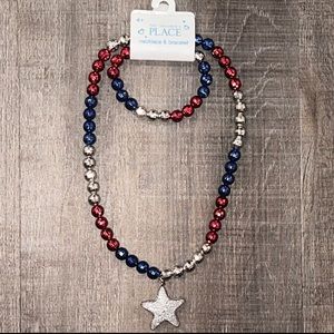 💞 New Red, Blue, & Silver Beaded Necklace & Bracelet Set